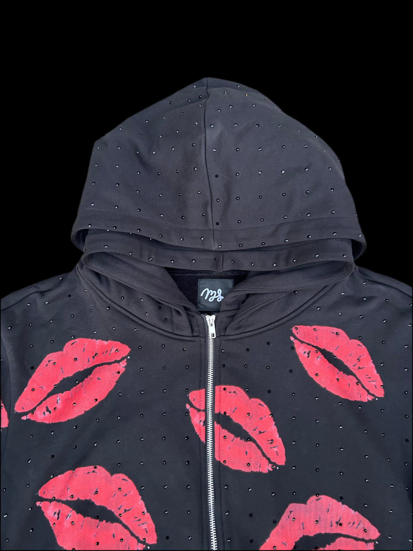 Lip Graphic Rhinestone Zip Up