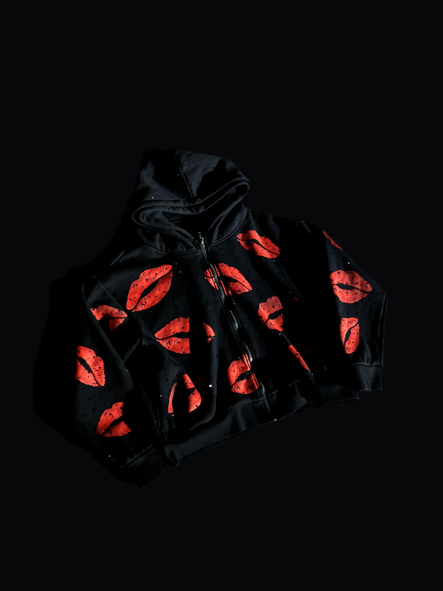 Lip Graphic Rhinestone Zip Up