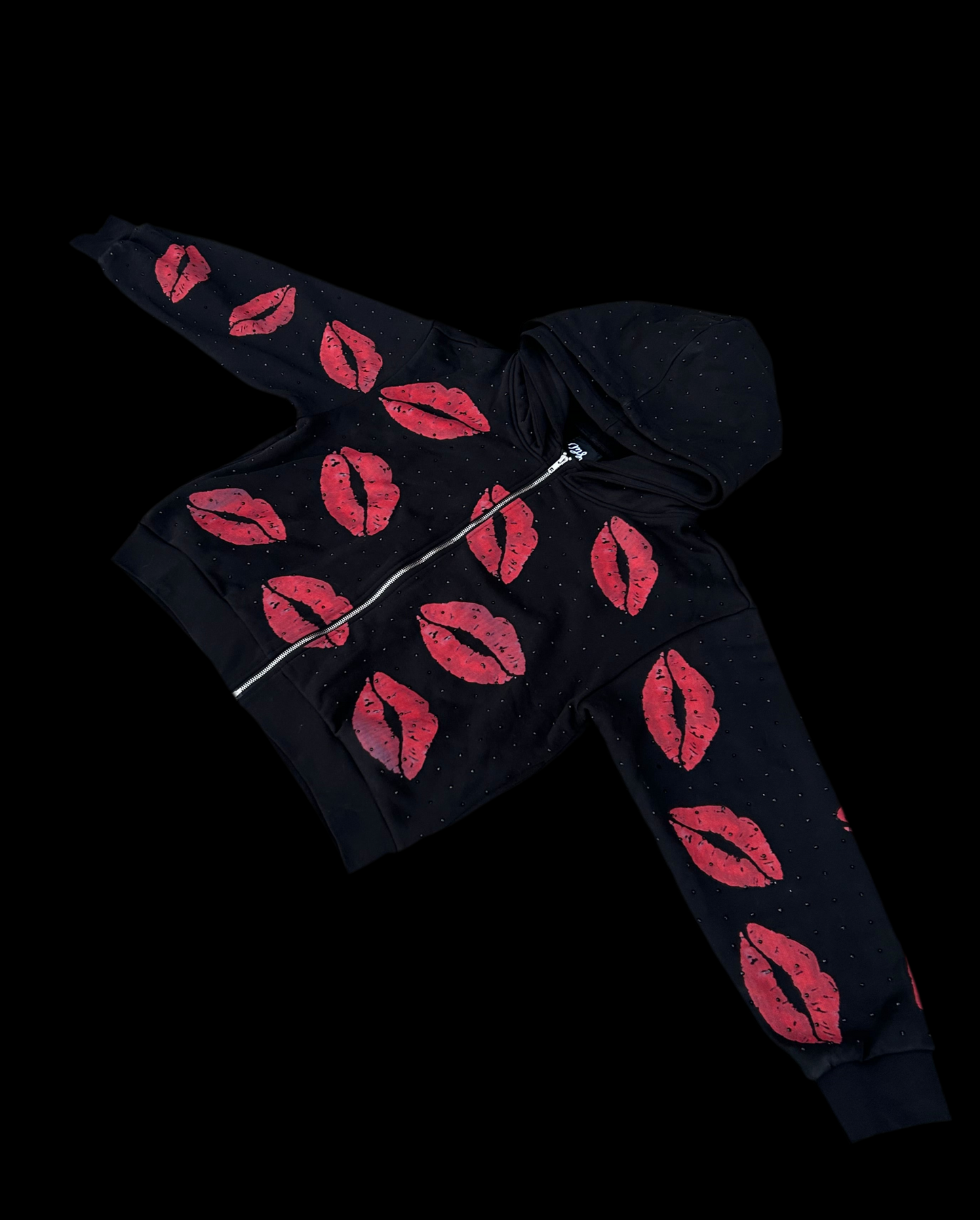 Lip Graphic Rhinestone Zip Up